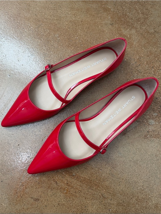 Stuart Weitzman Shoes - Stuart Weitzman Red Patent Pointed Mary Jane Flats